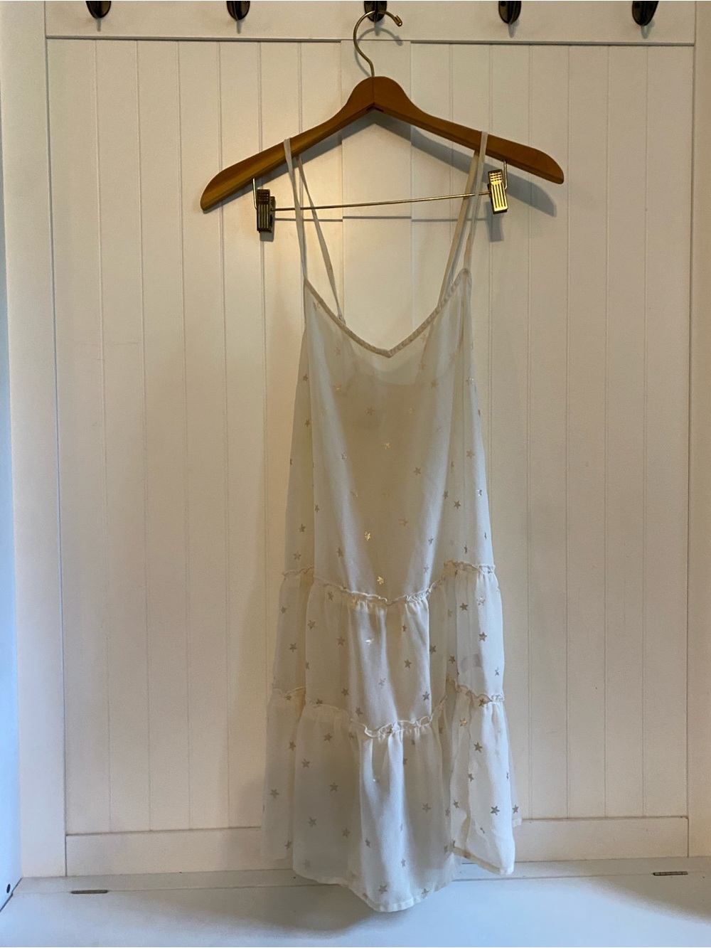 Aerie Sheer Star-Print Slip Dress in Ivory